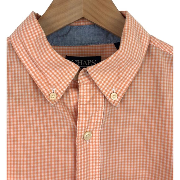 Chaps Mens Size Medium Orange/White Check Long Sleeve Button Up Shirt - Picture 3 of 10